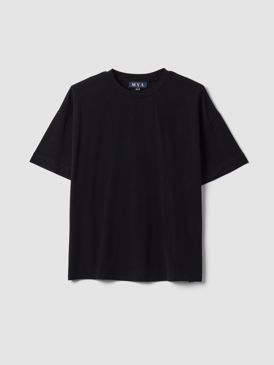 Black crew-neck T-shirt in stretchy cotton-modal blend, regular fit_0
