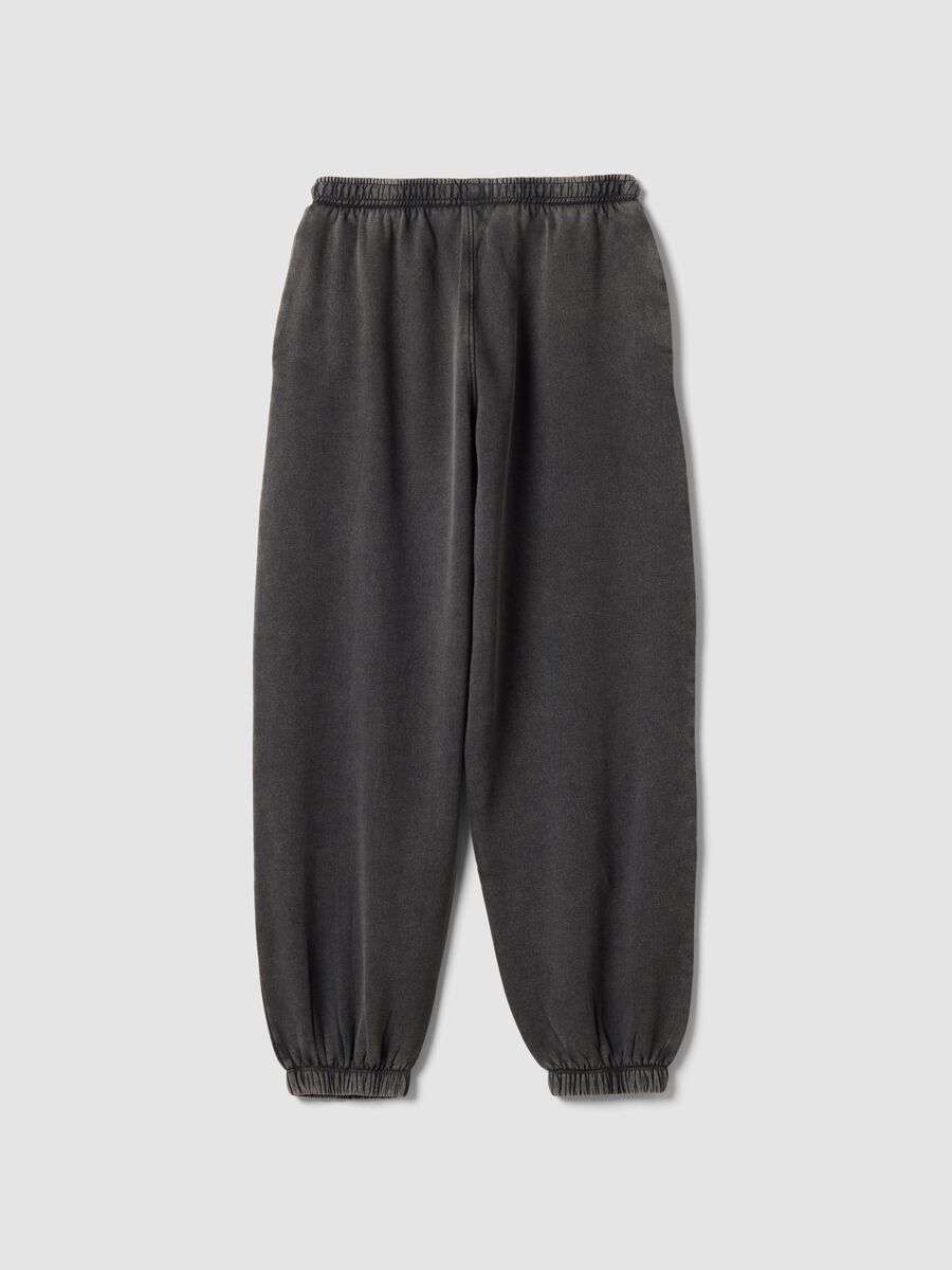 Pantaloni jogger grigi in misto cotone con coulisse_2