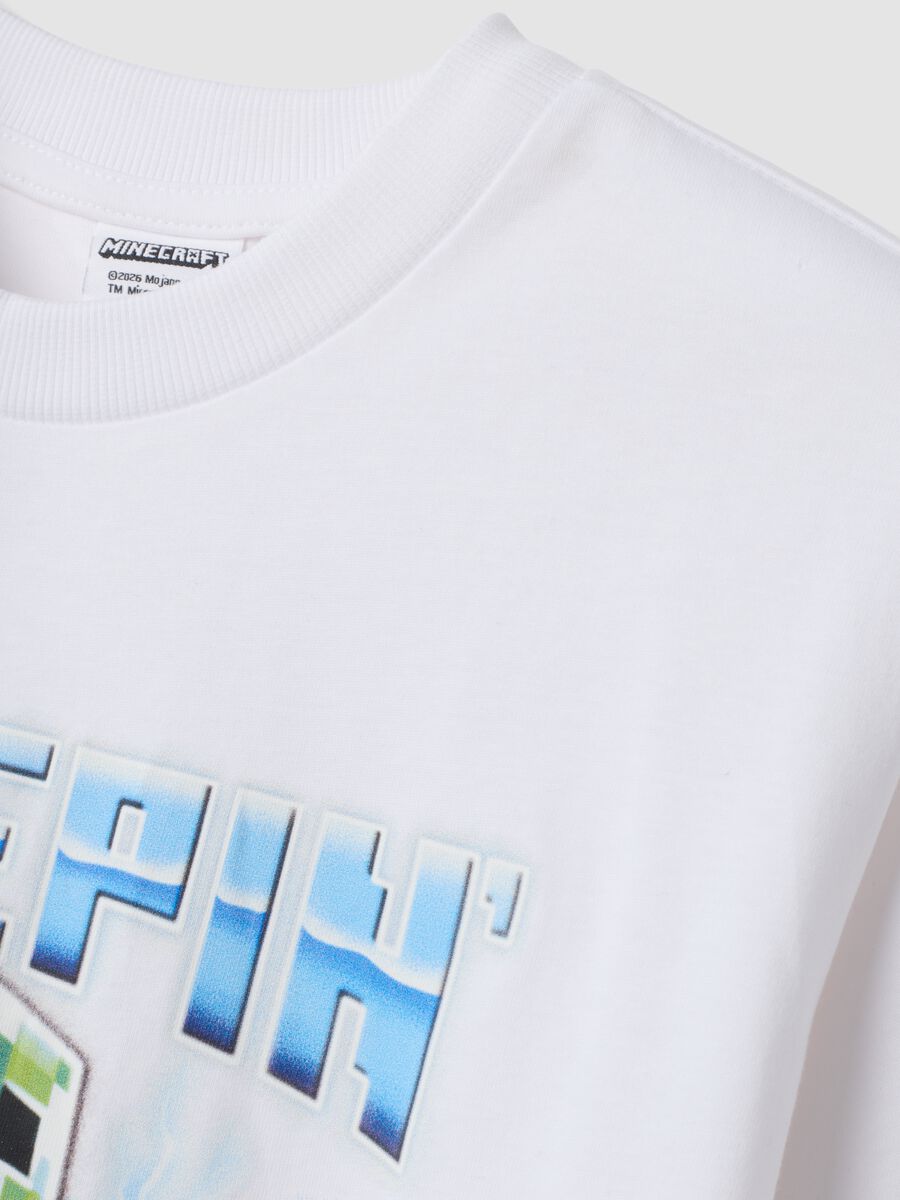 White pure cotton crew-neck T-shirt with Minecraft print_2