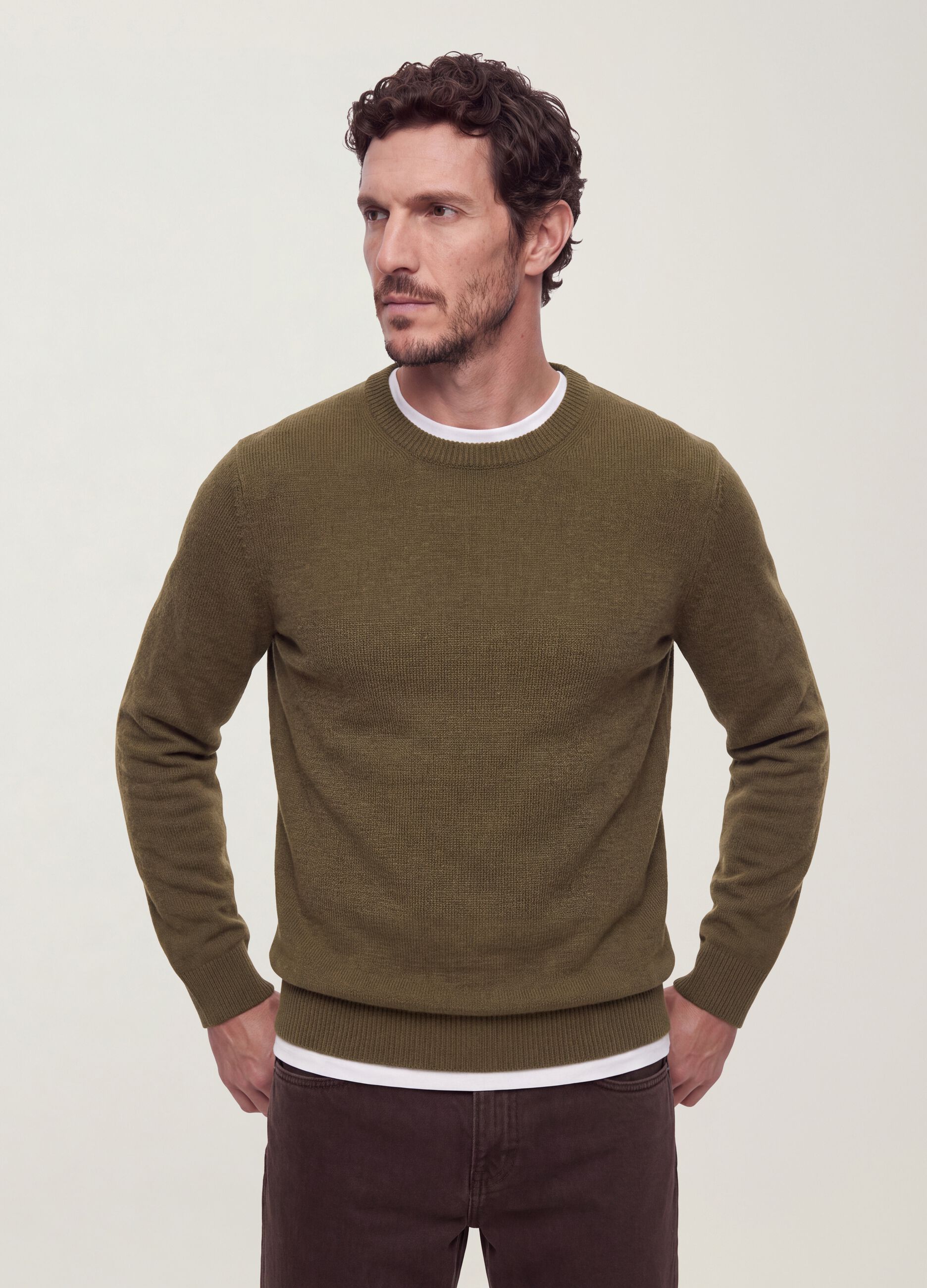 Maglia verde girocollo in jersey knit regular fit