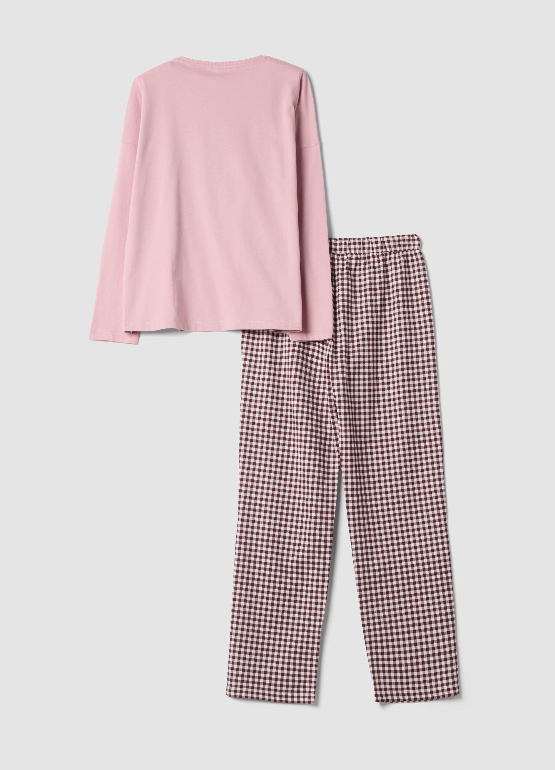 Pink pure organic cotton crew-neck pyjamas