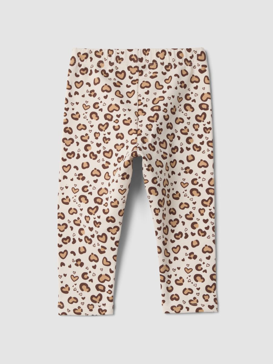 Beige stretch cotton leggings with animal print_2