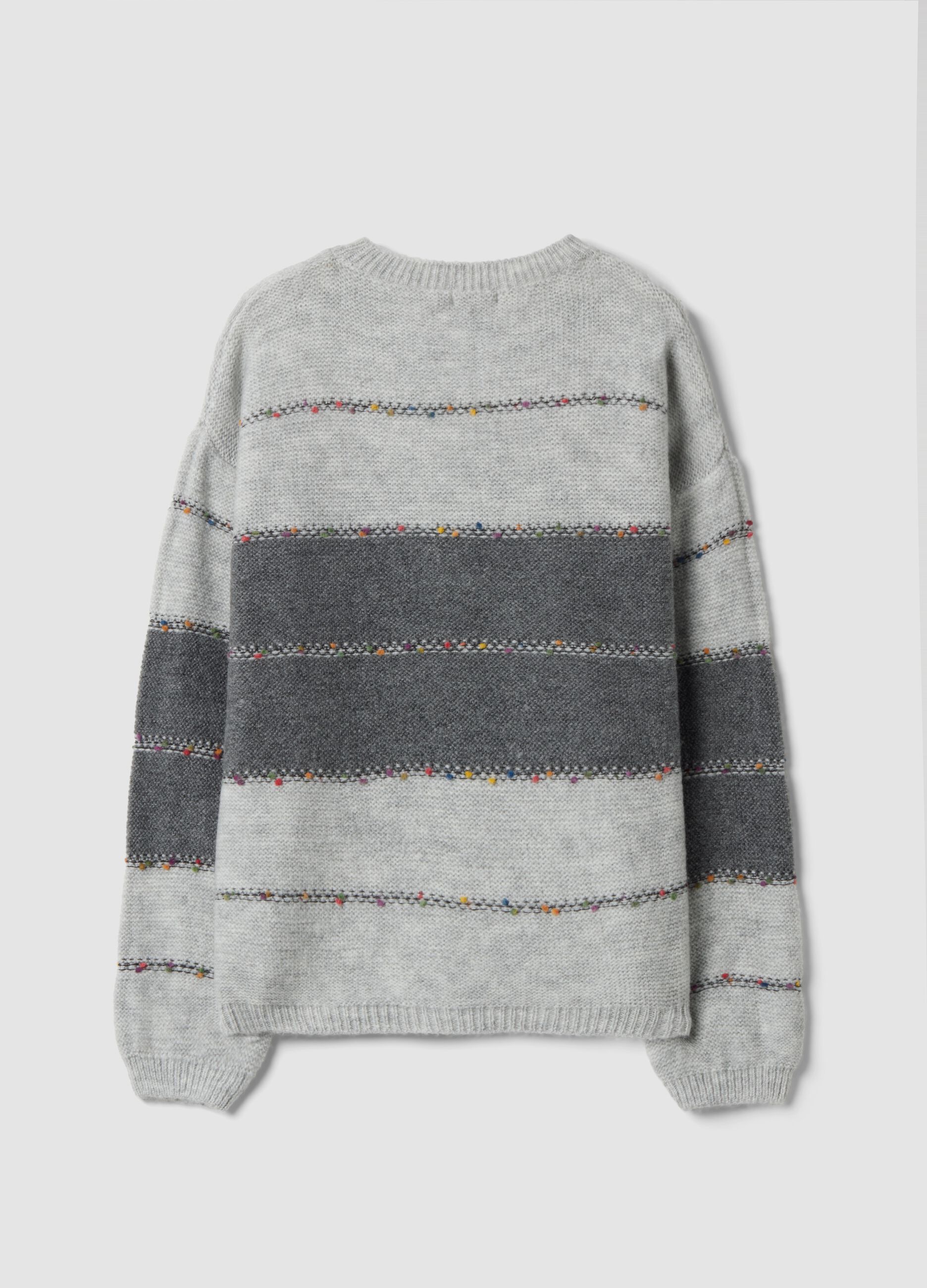 Grey striped crew-neck jumper, regular fit