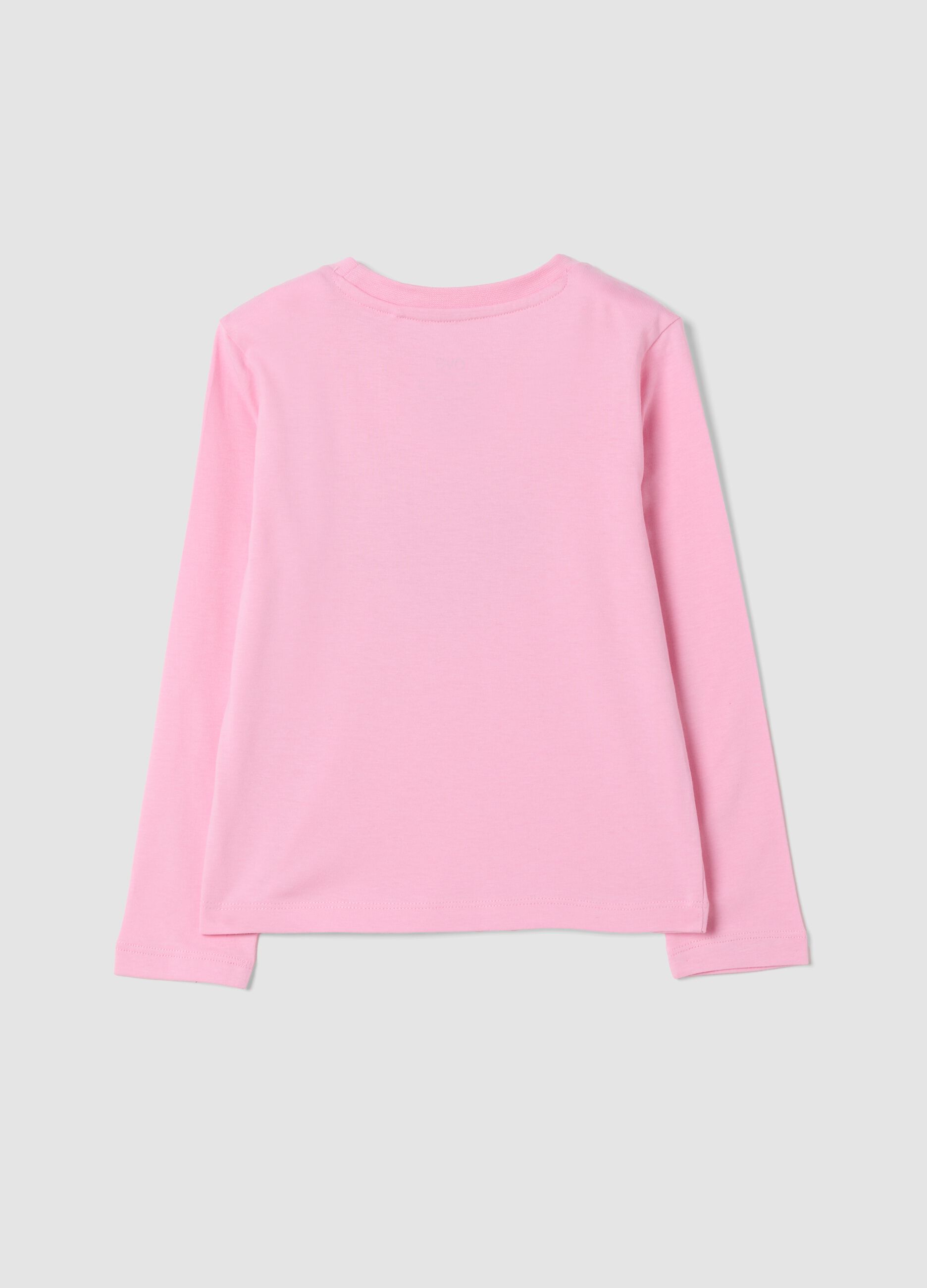 Pink crew-neck T-shirt in 100% organic cotton