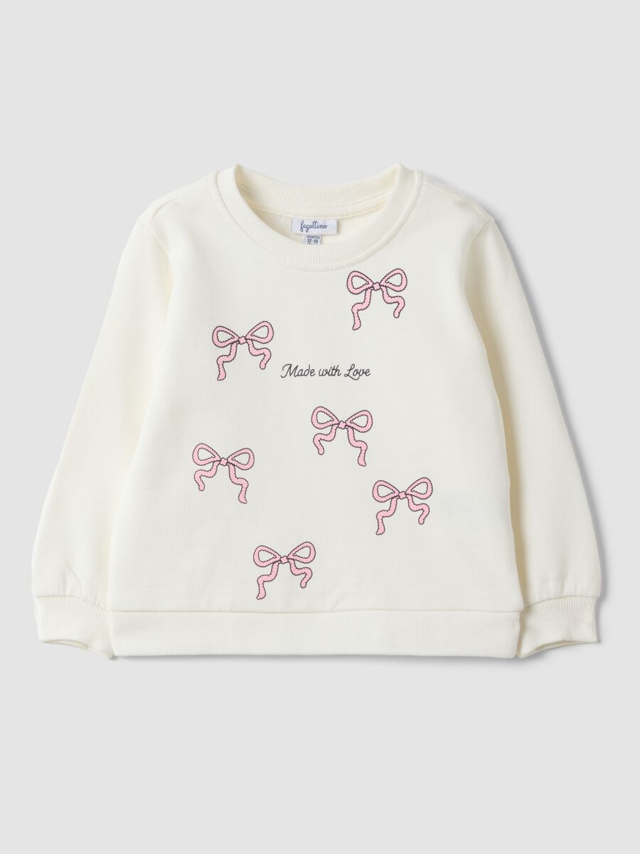White pure cotton sweatshirt with bow print for baby girl_0