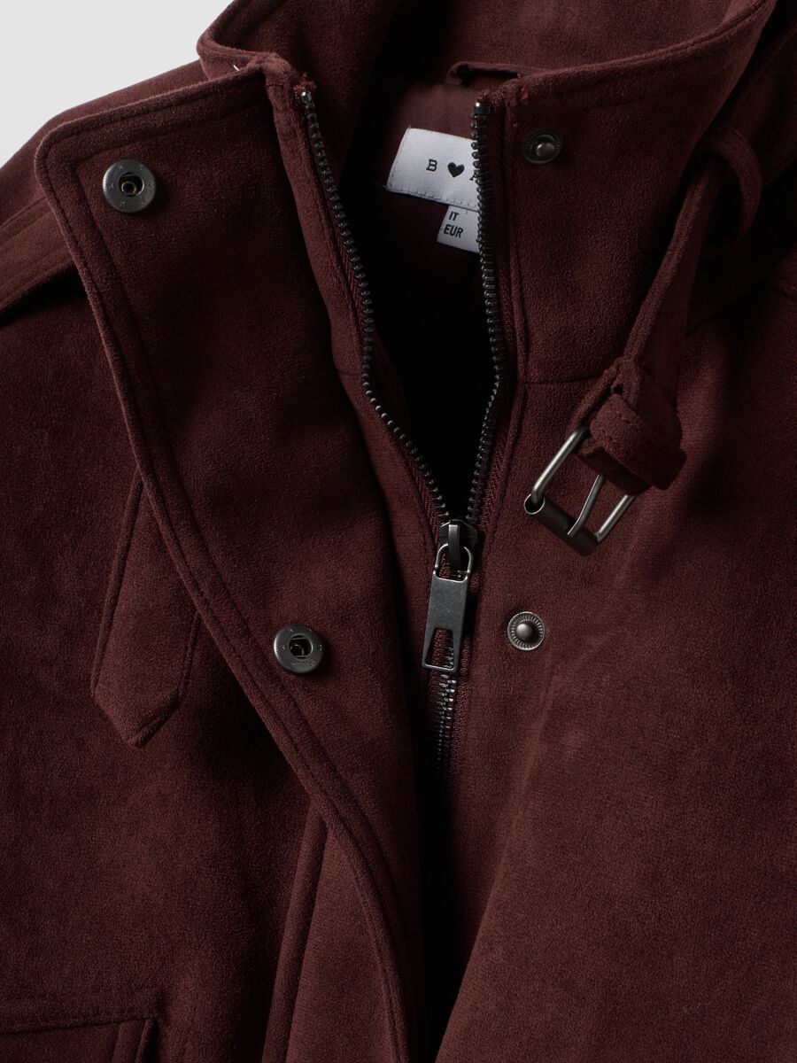 Red genuine leather jacket with high collar and adjustable strap, regular fit_1