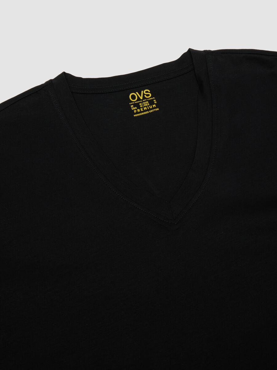 Black mercerised pure cotton T-shirt with deep V-neck_1