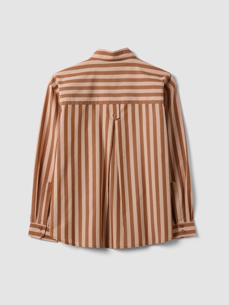 Camicia marrone a righe in popeline di puro cotone regular fit_2
