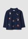 Navy pure cotton polo shirt with polo collar and Christmas embroidery_0