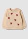 Beige pure cotton crew-neck sweatshirt with heart print for baby girl_0