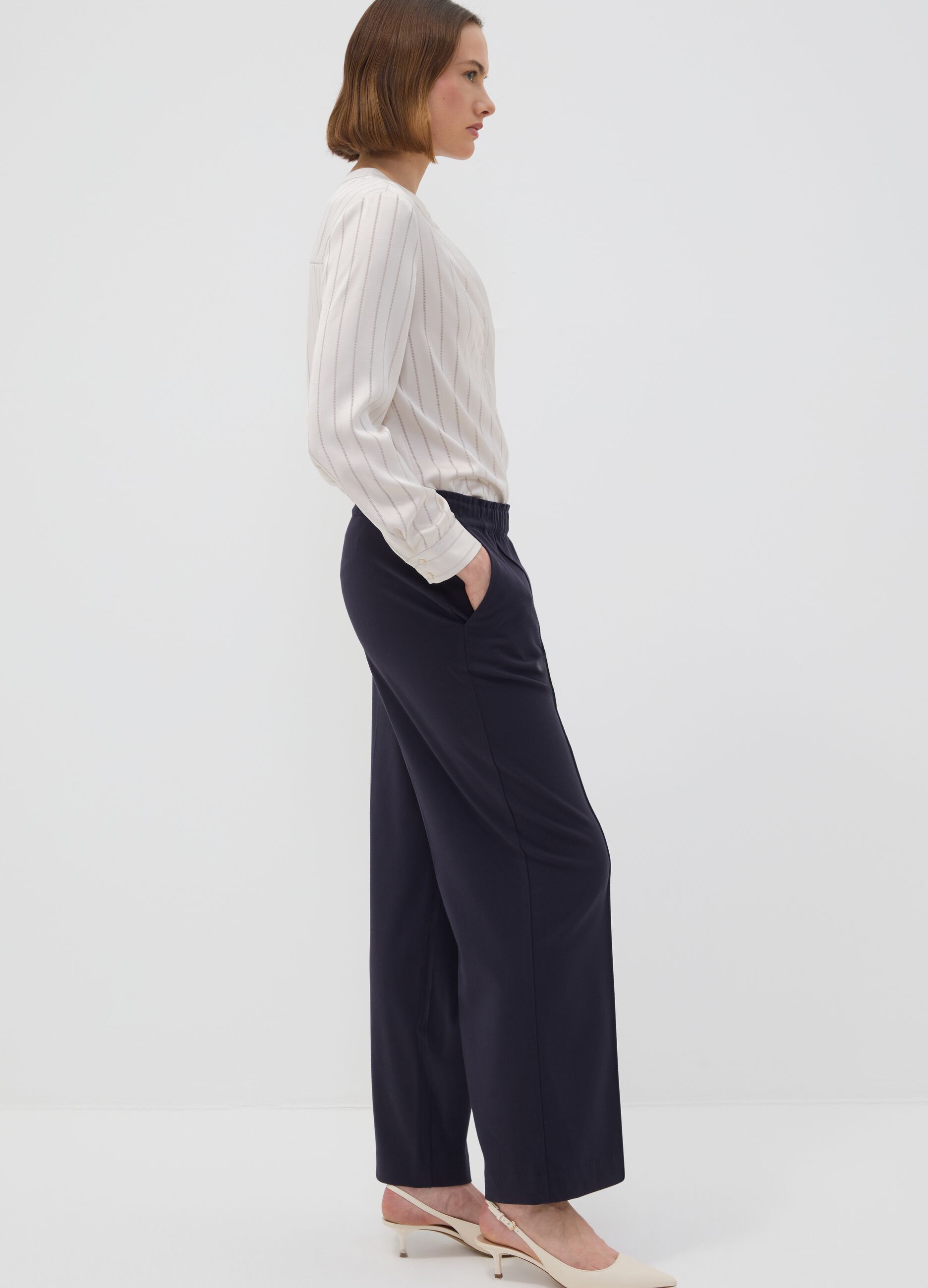 Jogger The Iconic Pants blu wide leg in viscosa elasticizzata