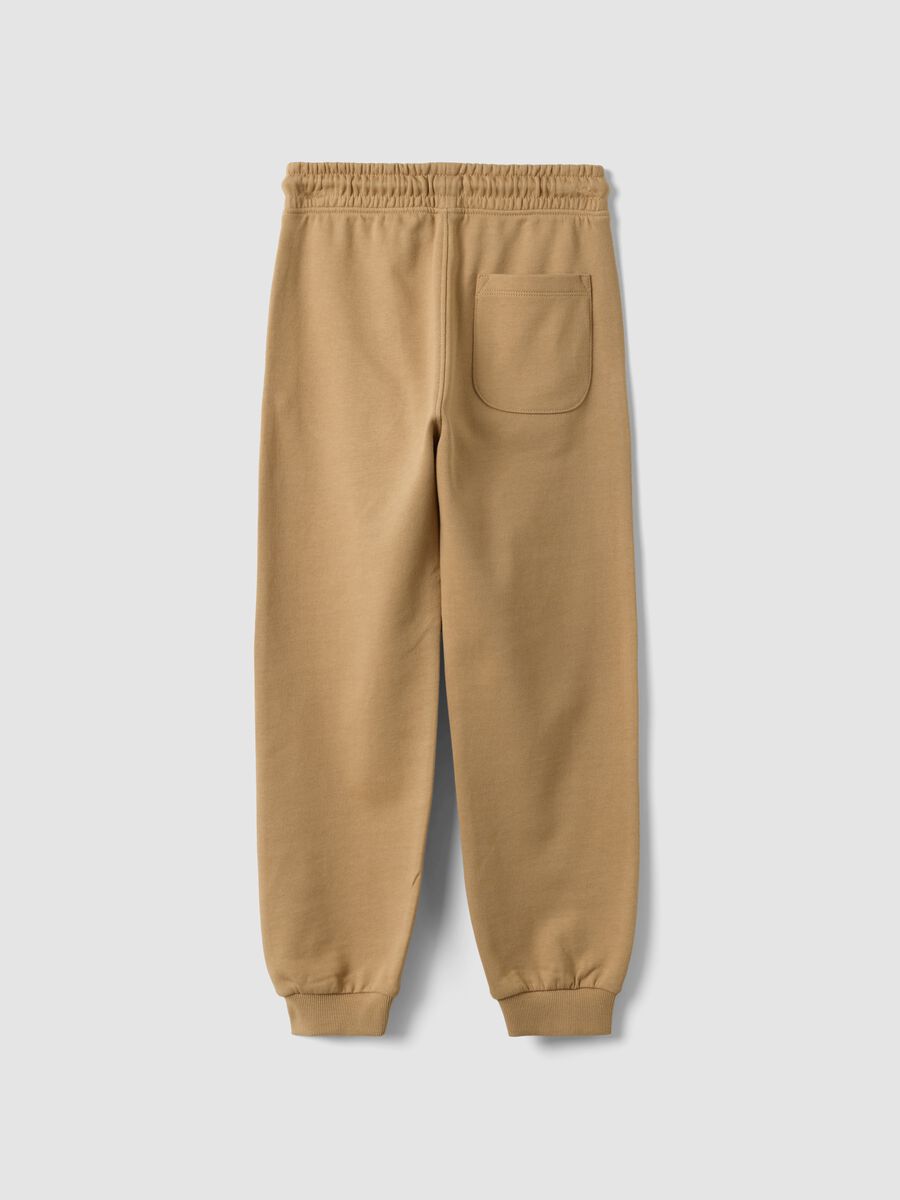Beige cotton-viscose blend joggers with contrasting print for boys_1
