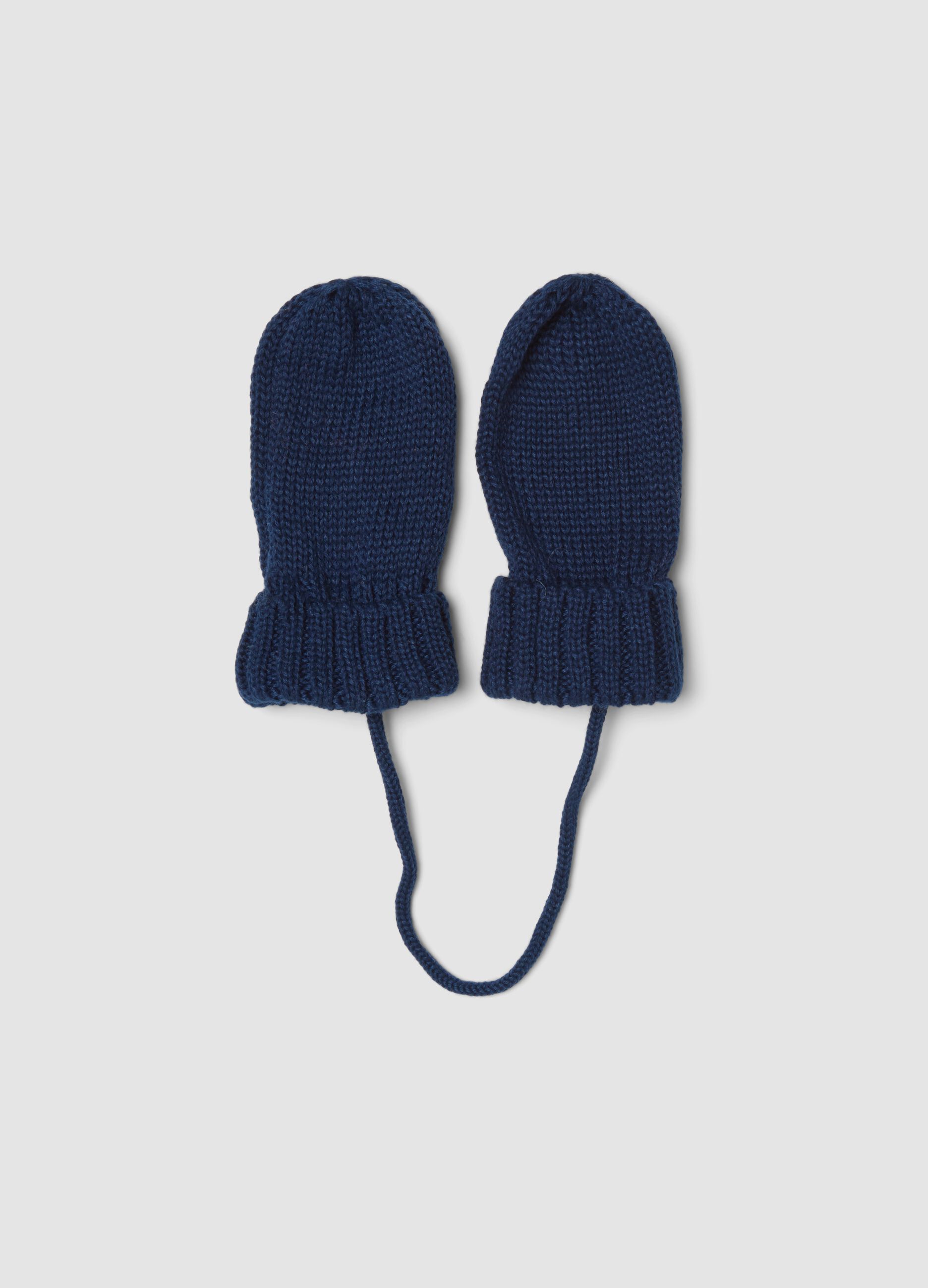 Guanti blu in maglia con laccetto