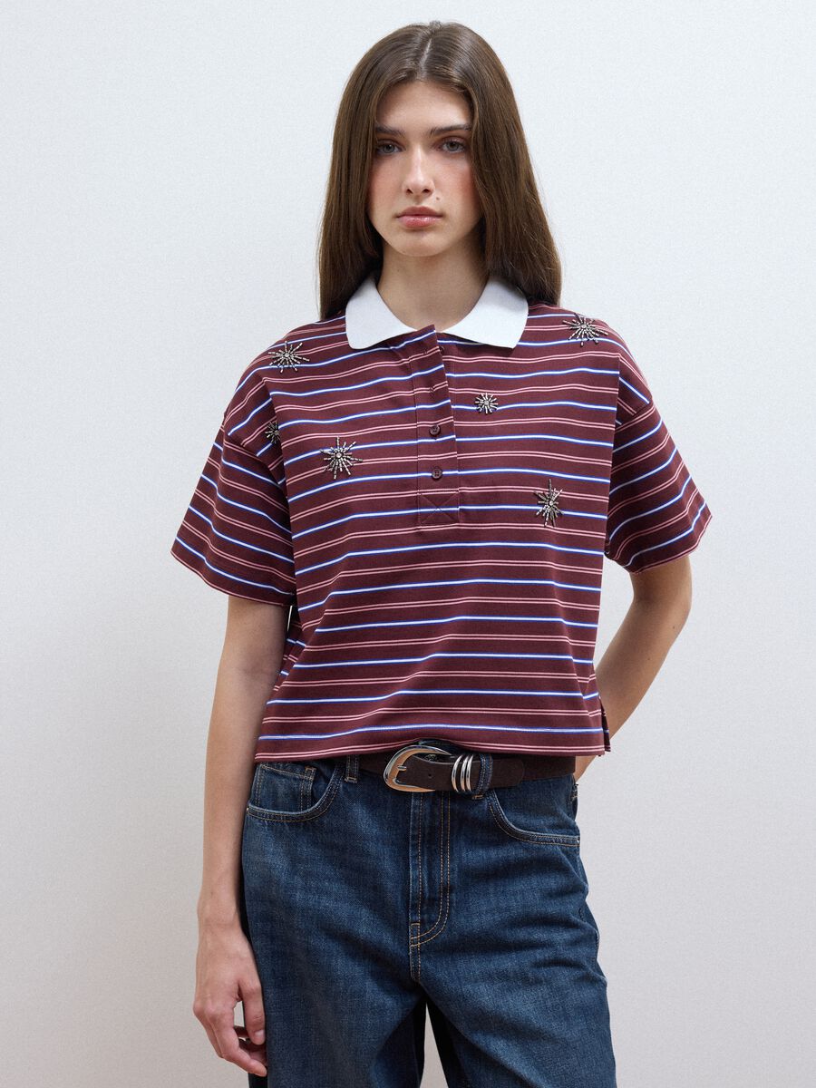 Multicolour striped pure cotton polo with oversized collar_1