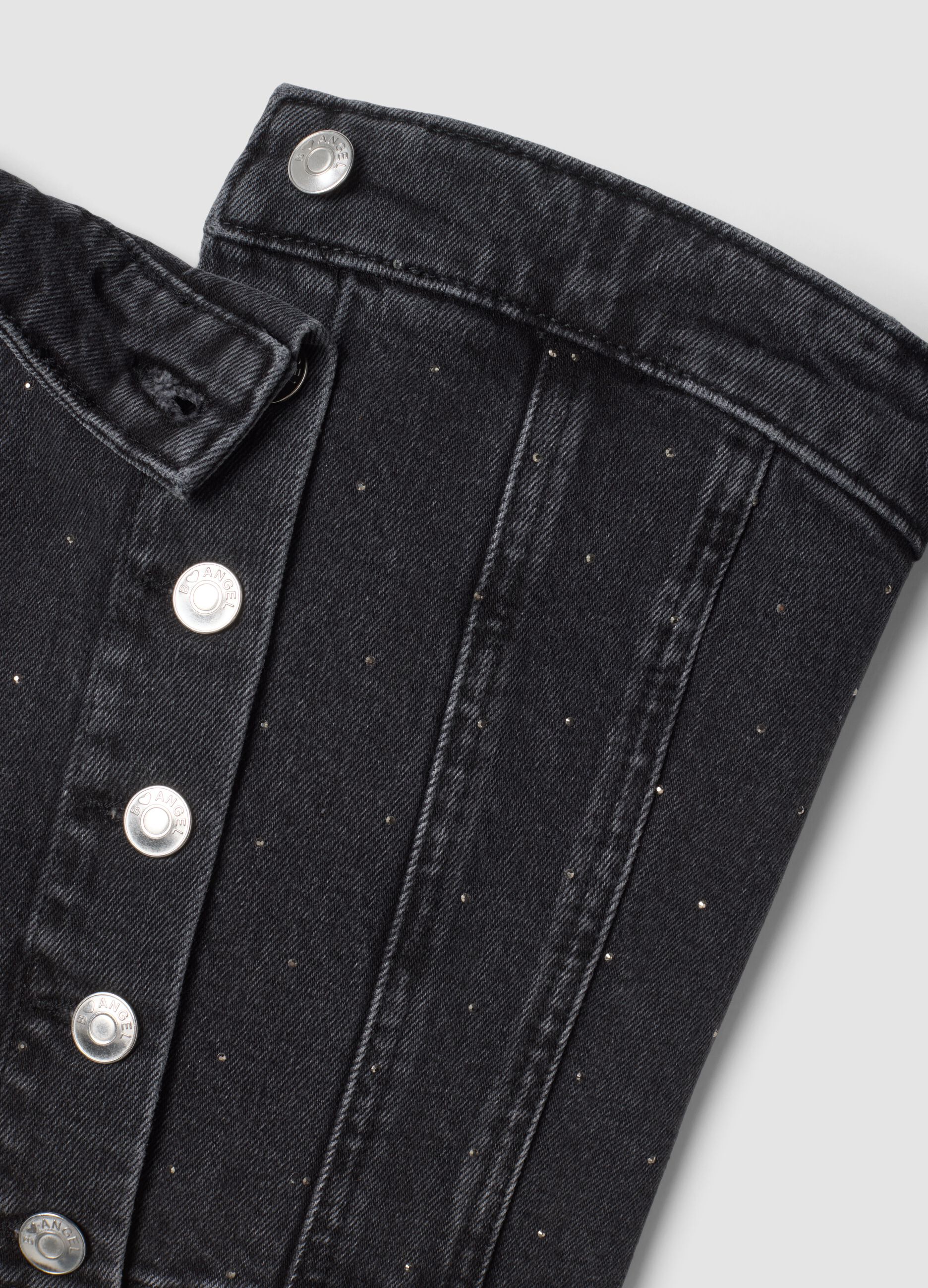 Top bandeau nero crop in cotone elasticizzato denim