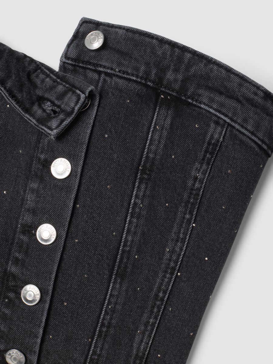 Black bandeau cropped top in stretch denim-effect cotton_1