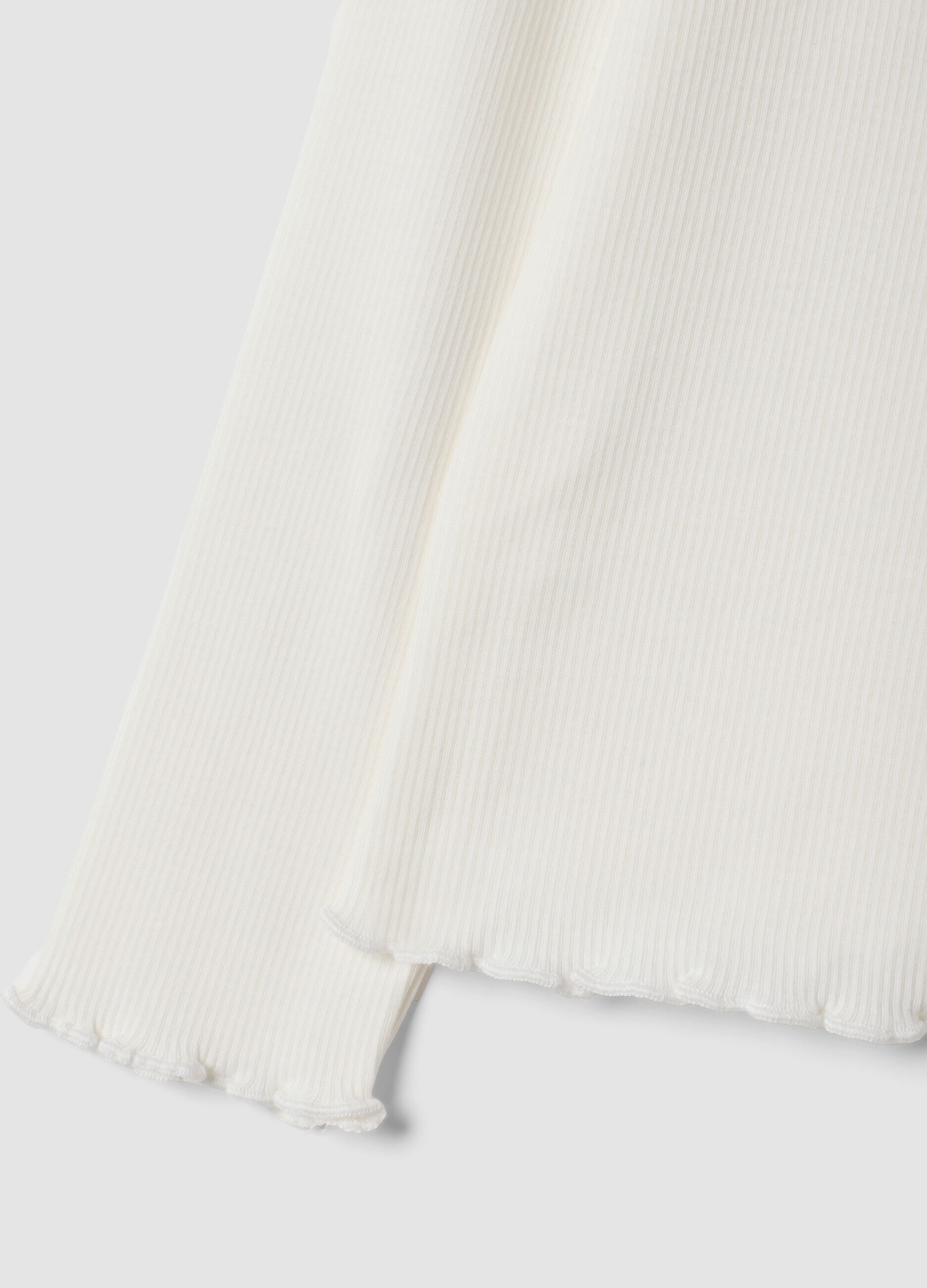 White long-sleeve organic stretch cotton T-shirt with mock neck