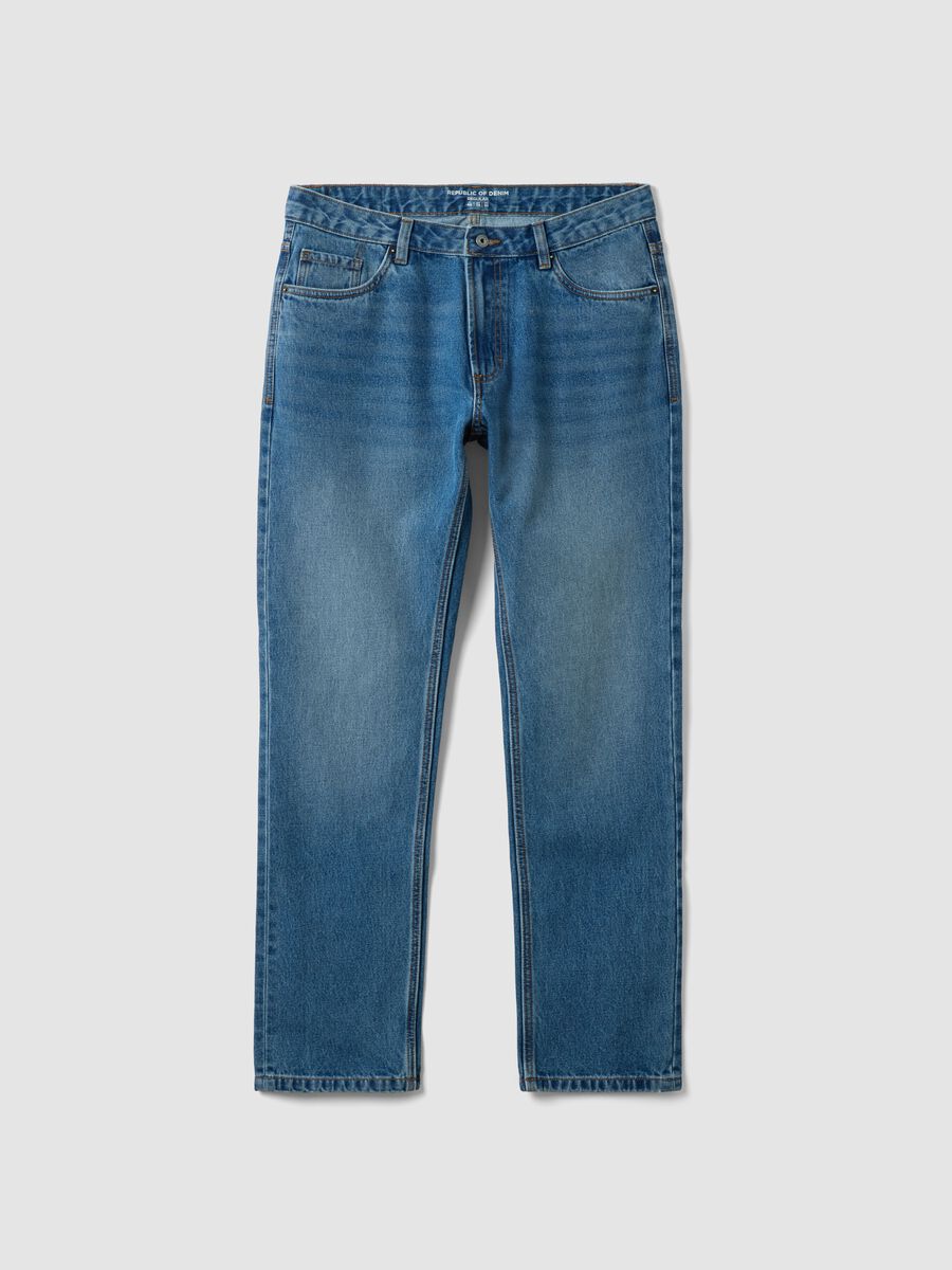 Blue denim jeans in pure cotton, regular fit_3