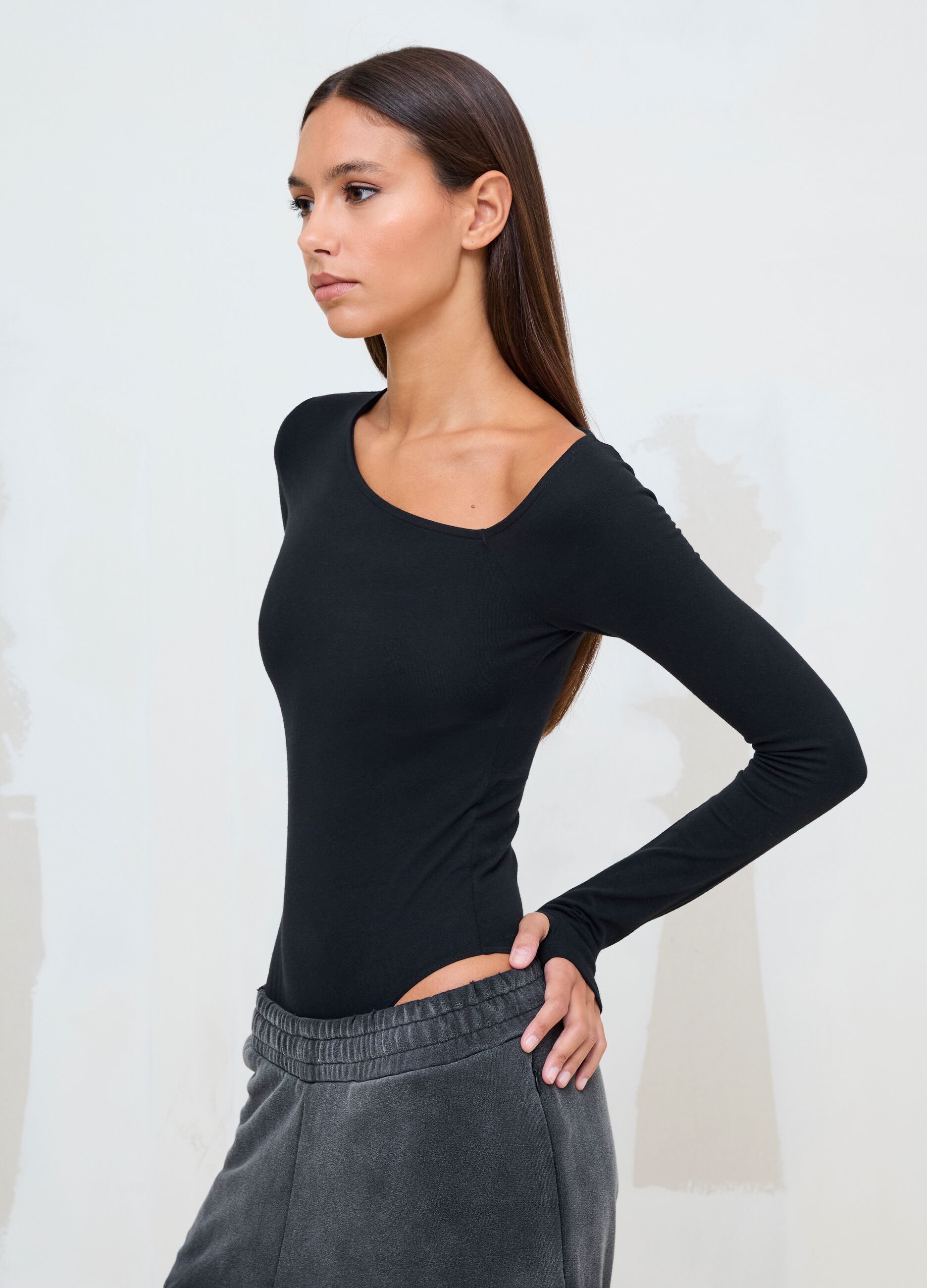 Black Asymmetrical Bodysuit
