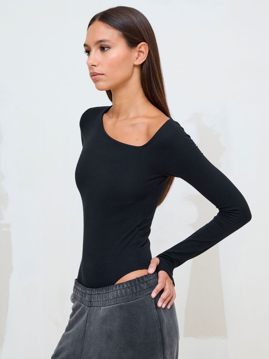 Black Asymmetrical Bodysuit_0