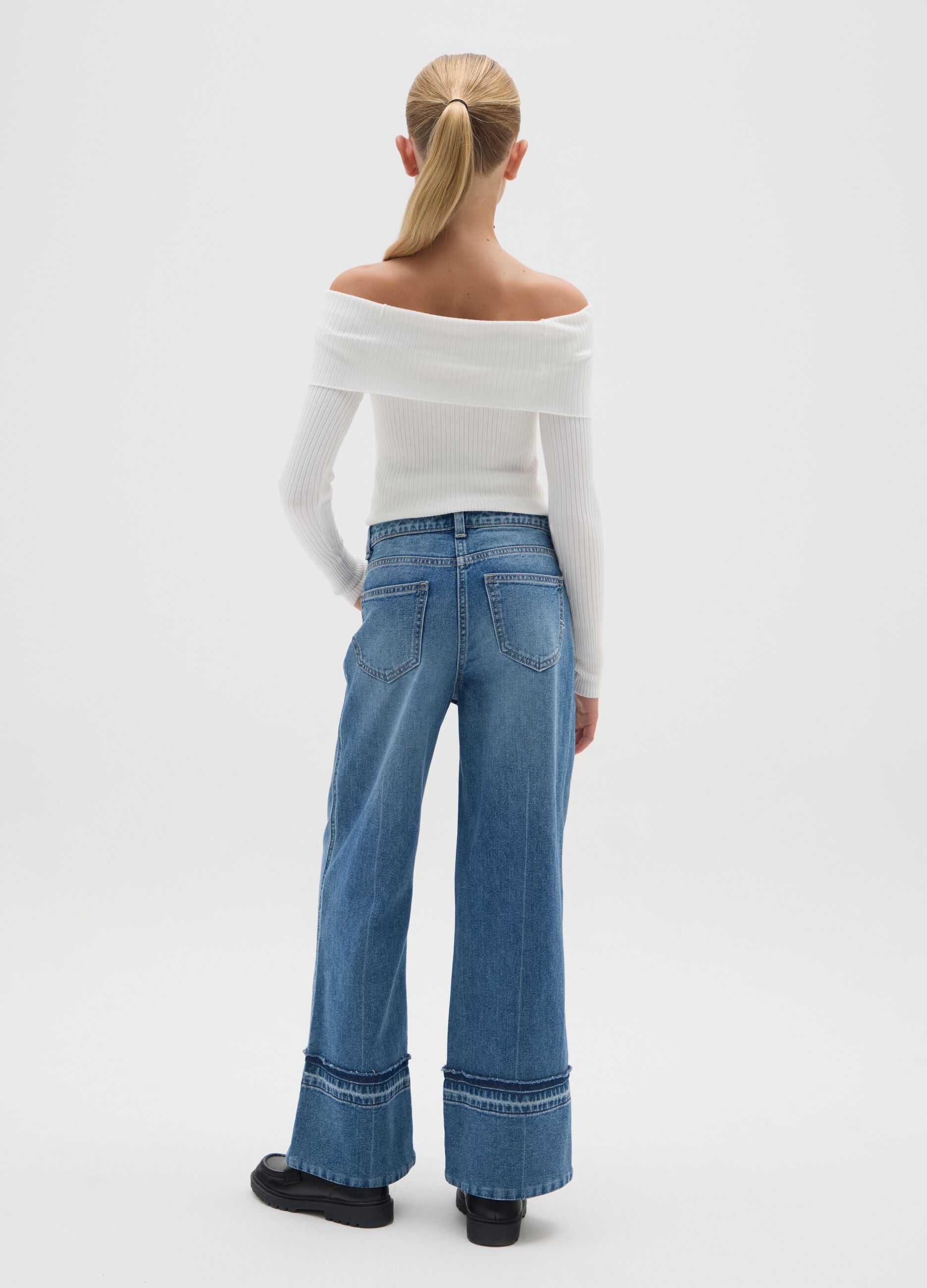Girls' Pure Cotton Denim Wide Leg Jeans