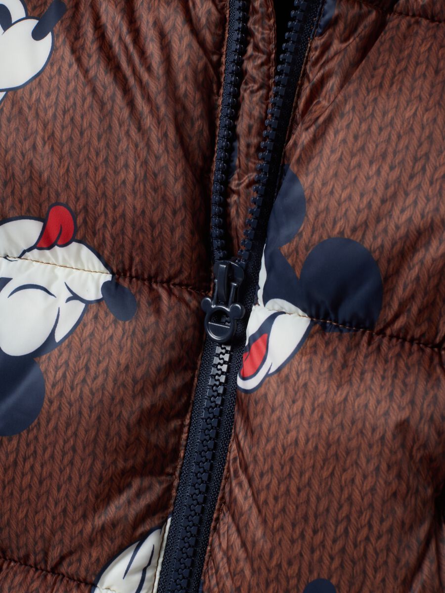 Brown padded jacket with hood and Mickey & Friends print_2