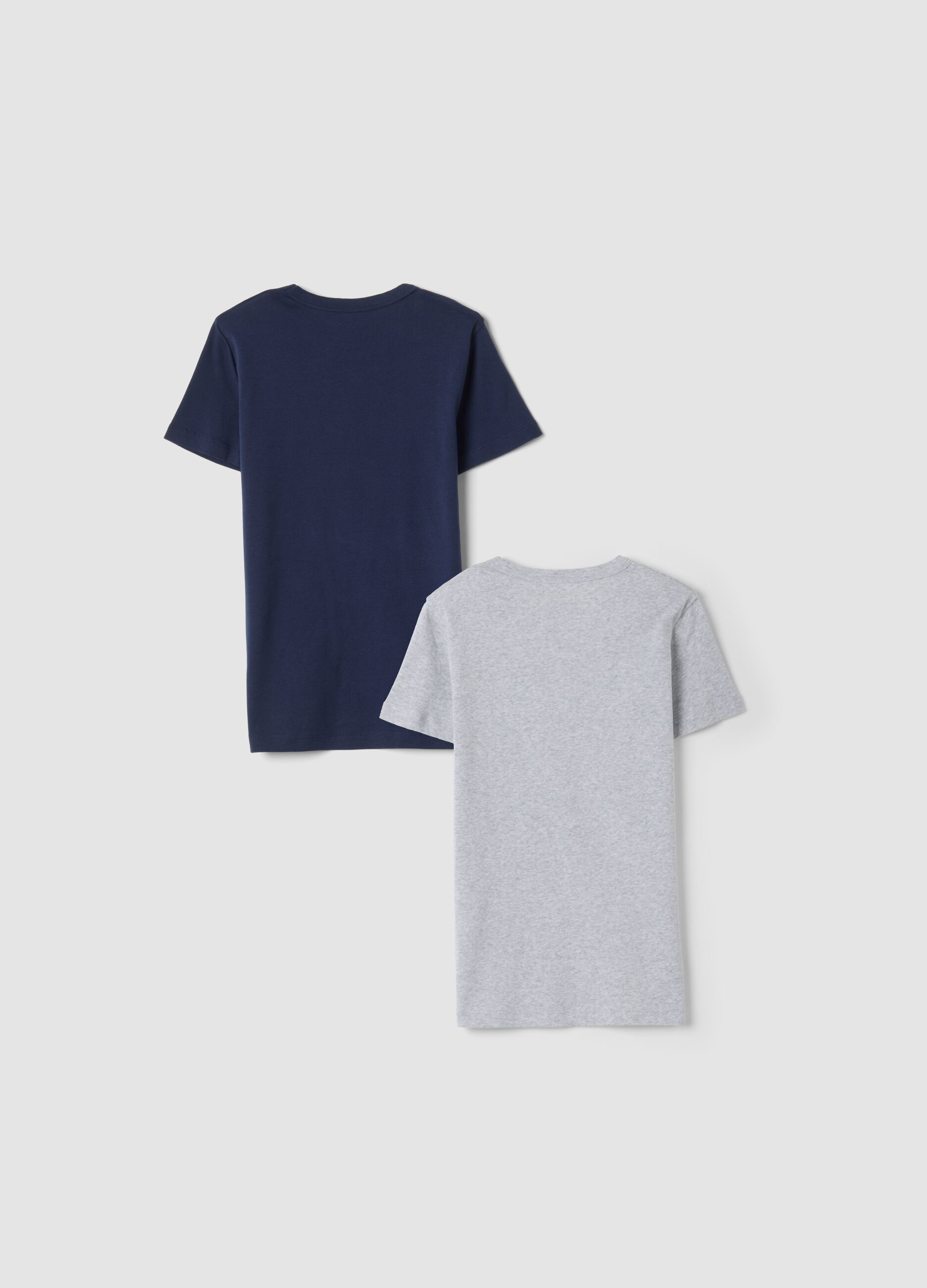 Bipack t-shirt blu e grigio in puro cotone organico girocollo