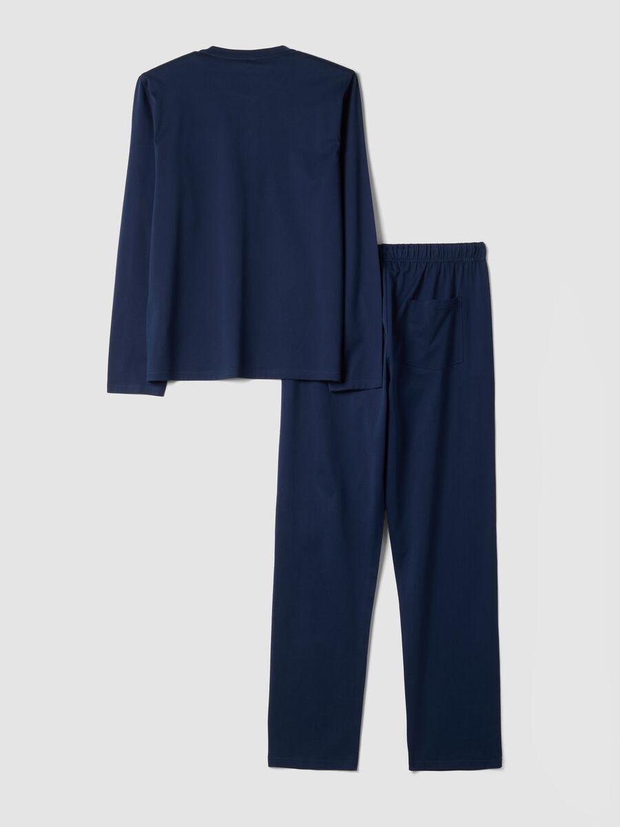 Blue pure organic cotton pyjamas with Henley neckline, regular fit_6