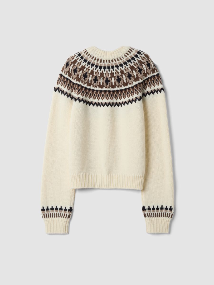 White jacquard wool-blend crew-neck cardigan_6