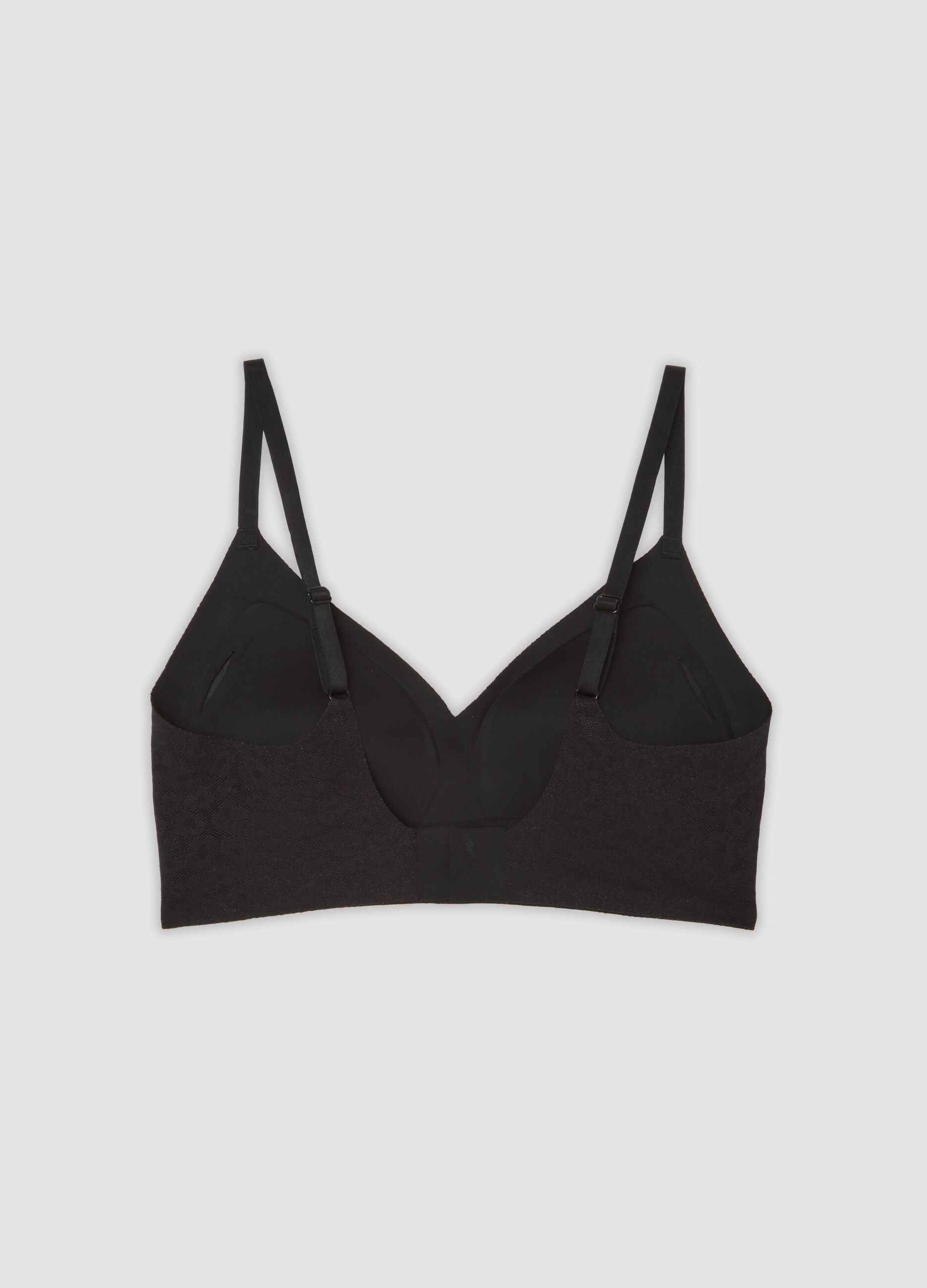 Black stretch-fabric bra with removable cups