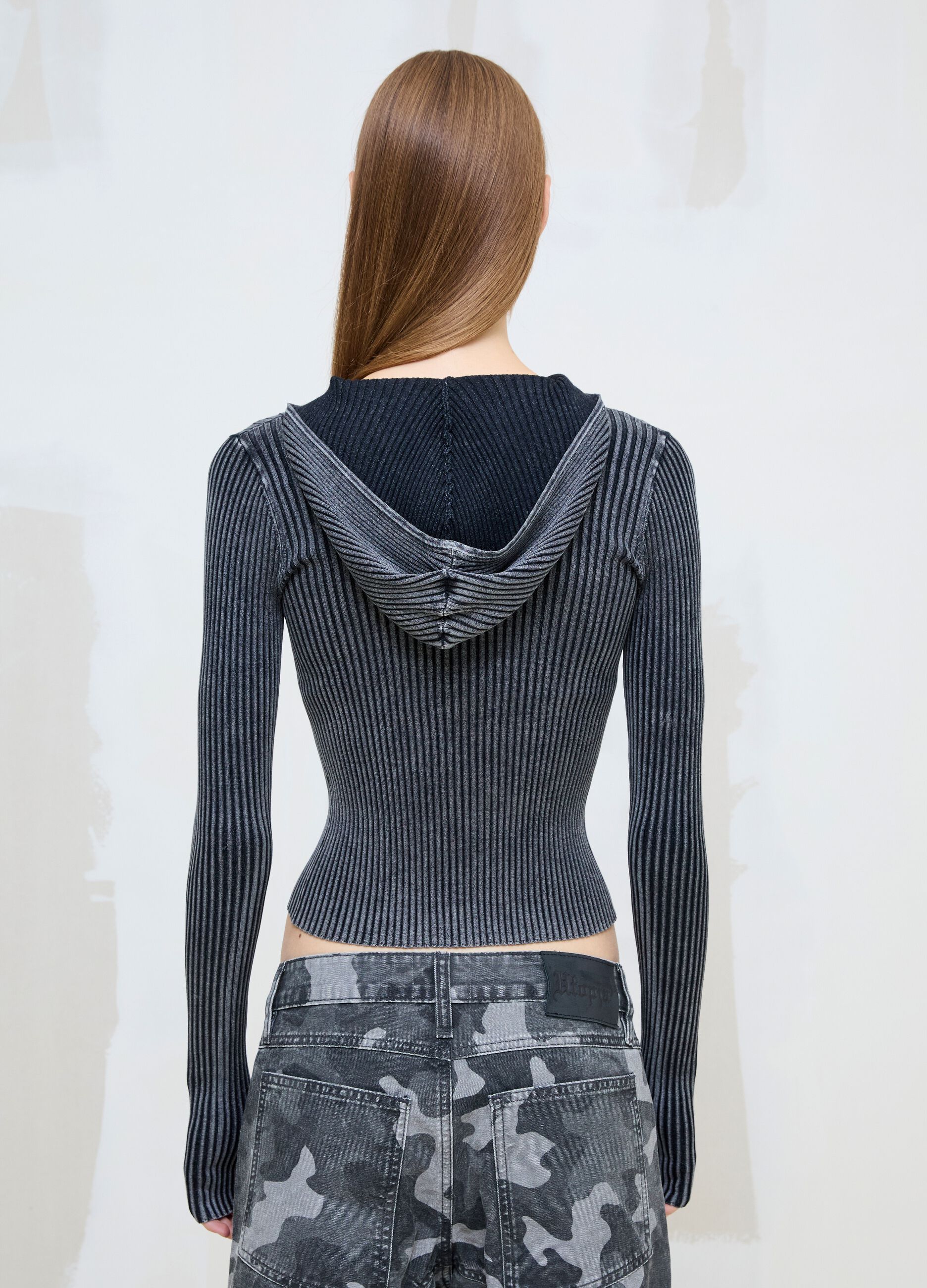 Ribbed Knit Hoodie in Vintage Grey