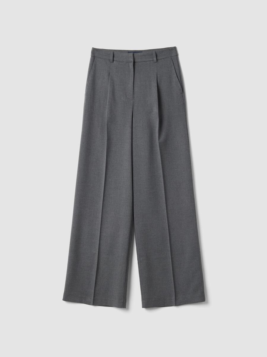 Grey wide-leg formal trousers in stretch viscose_0