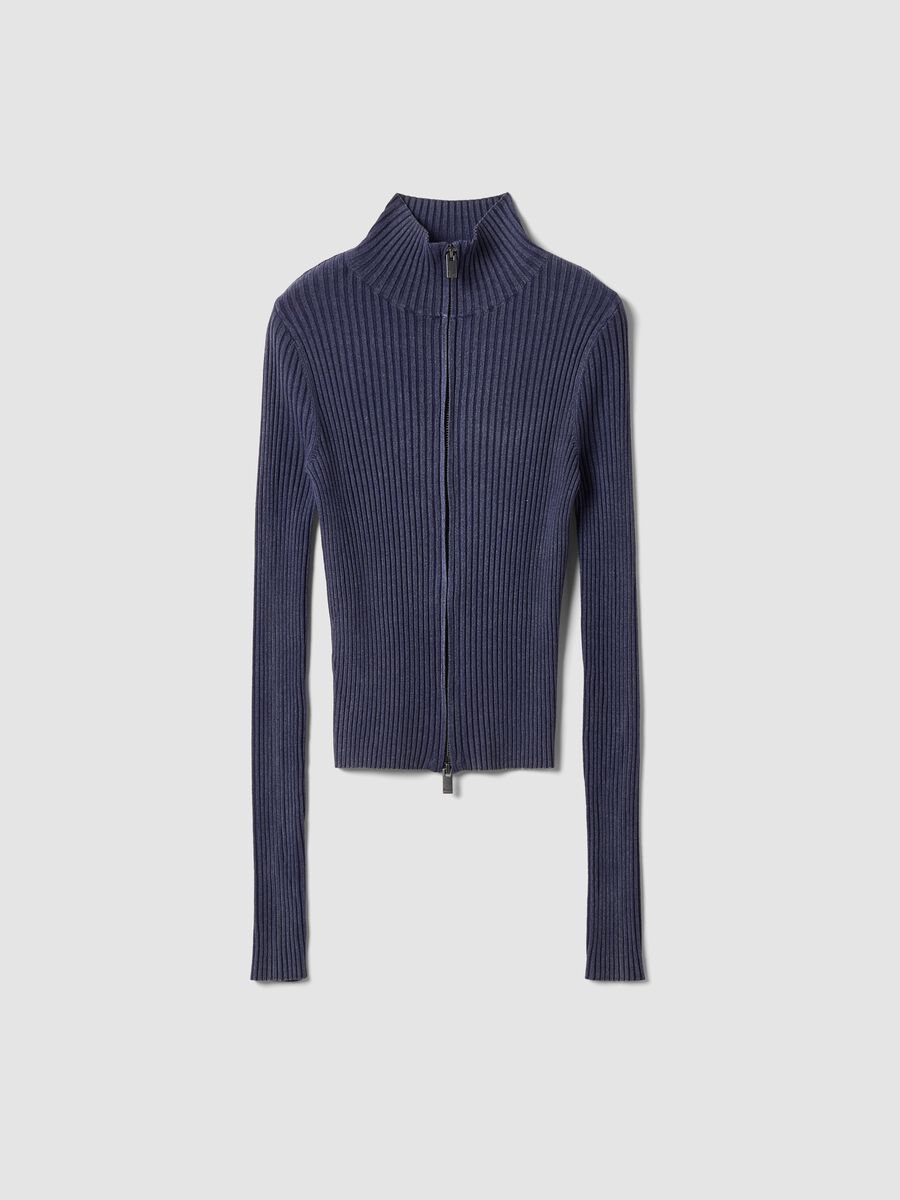 Twilight Blue Full-Zip Ribbed Knit_1