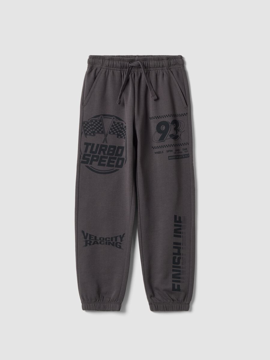 Grey pure cotton joggers with sporty print_0