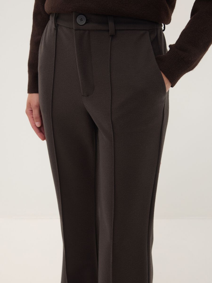 Brown stretch-viscose straight-fit trousers_3
