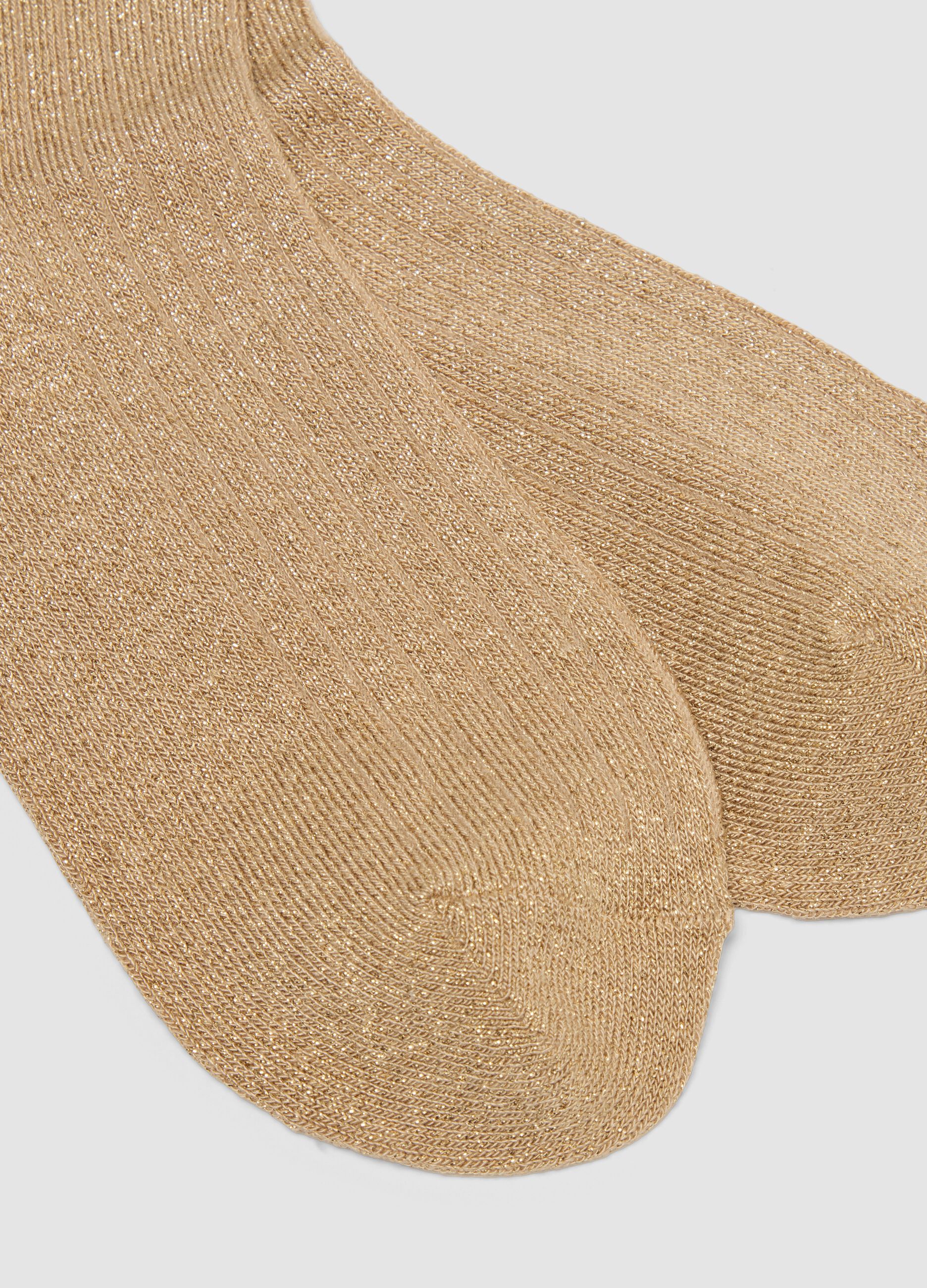 Beige stretch socks with Lurex threads