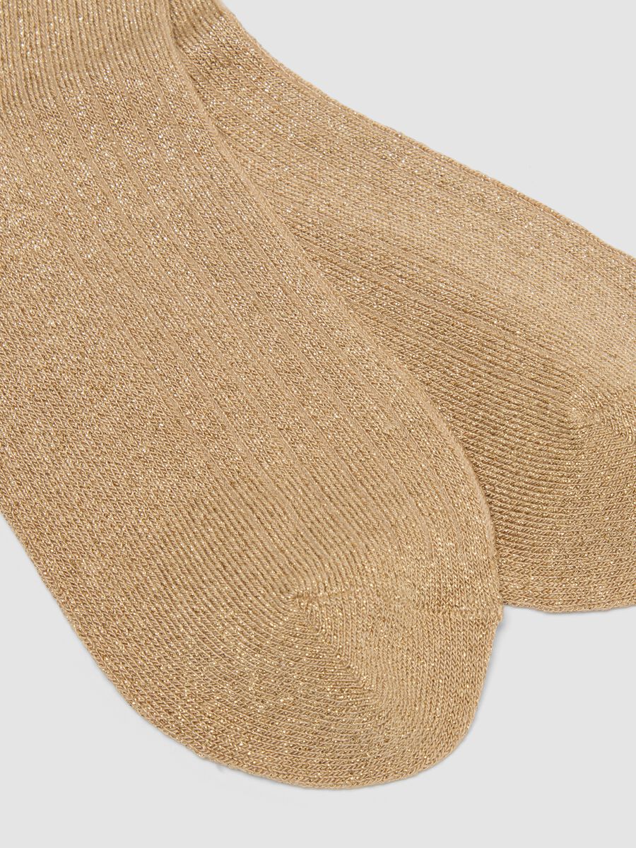 Beige stretch socks with Lurex threads_1