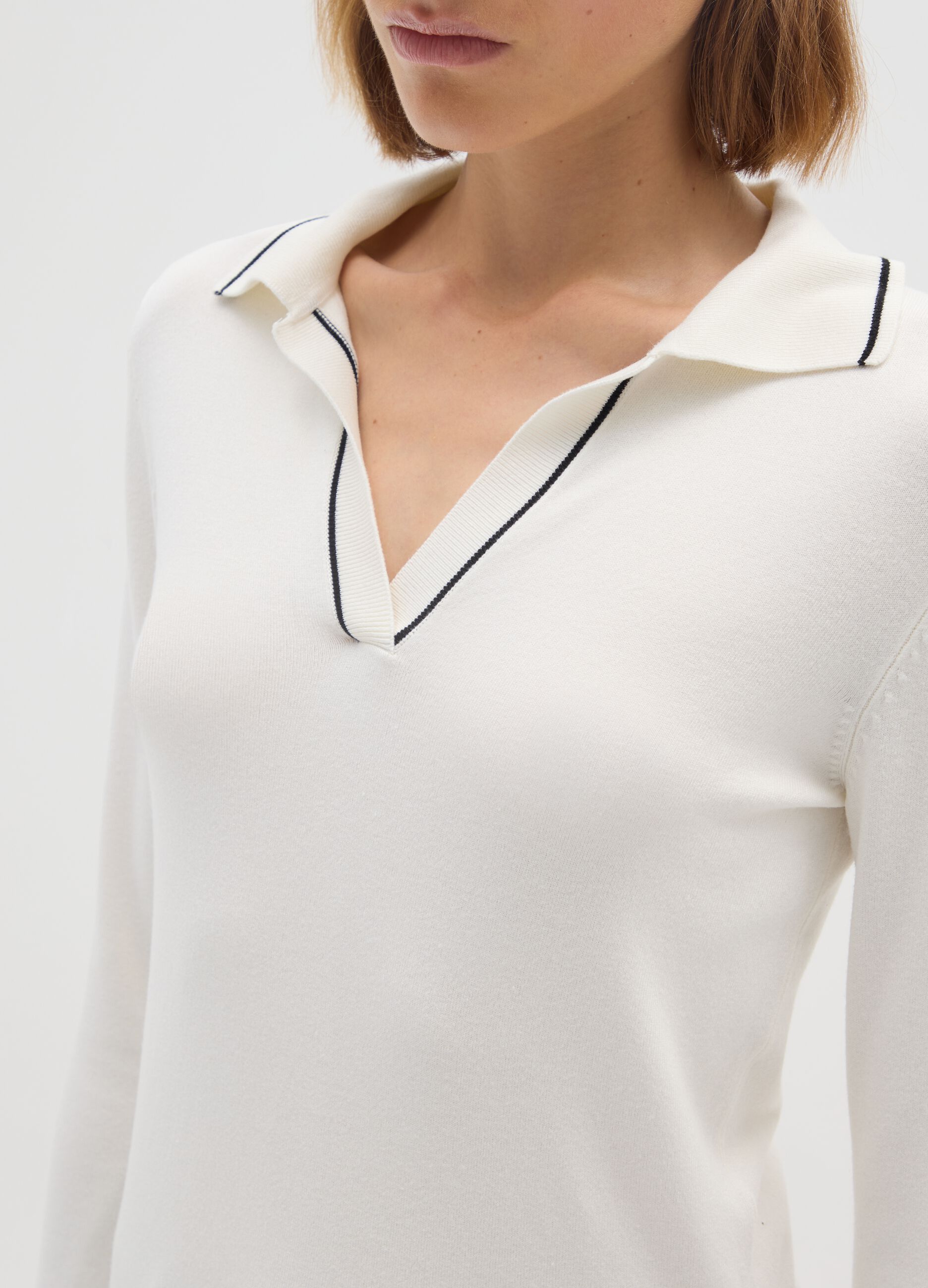 White Polo Sweater in Viscose Blend