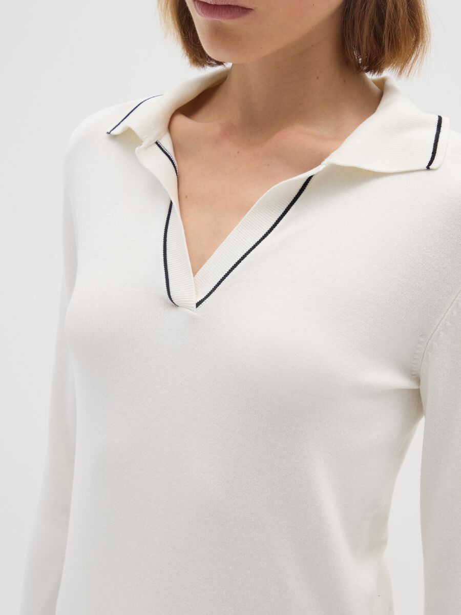 White Polo Sweater in Viscose Blend_3