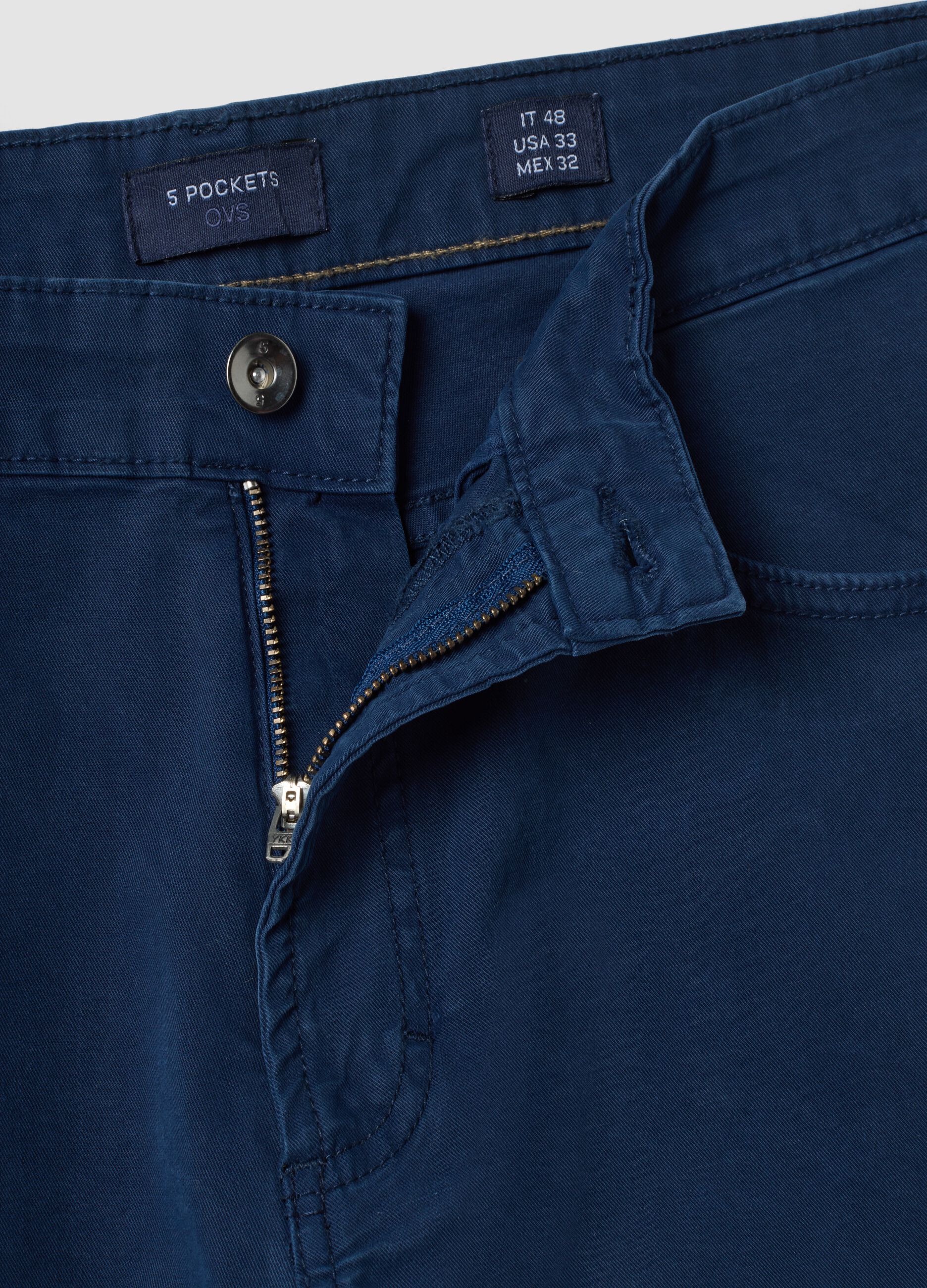 بنطال تويل قطني مطاطي أزرق بقصّة عادية