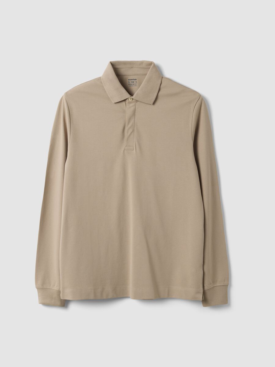 Grey long-sleeve stretch-cotton polo shirt, regular fit_0