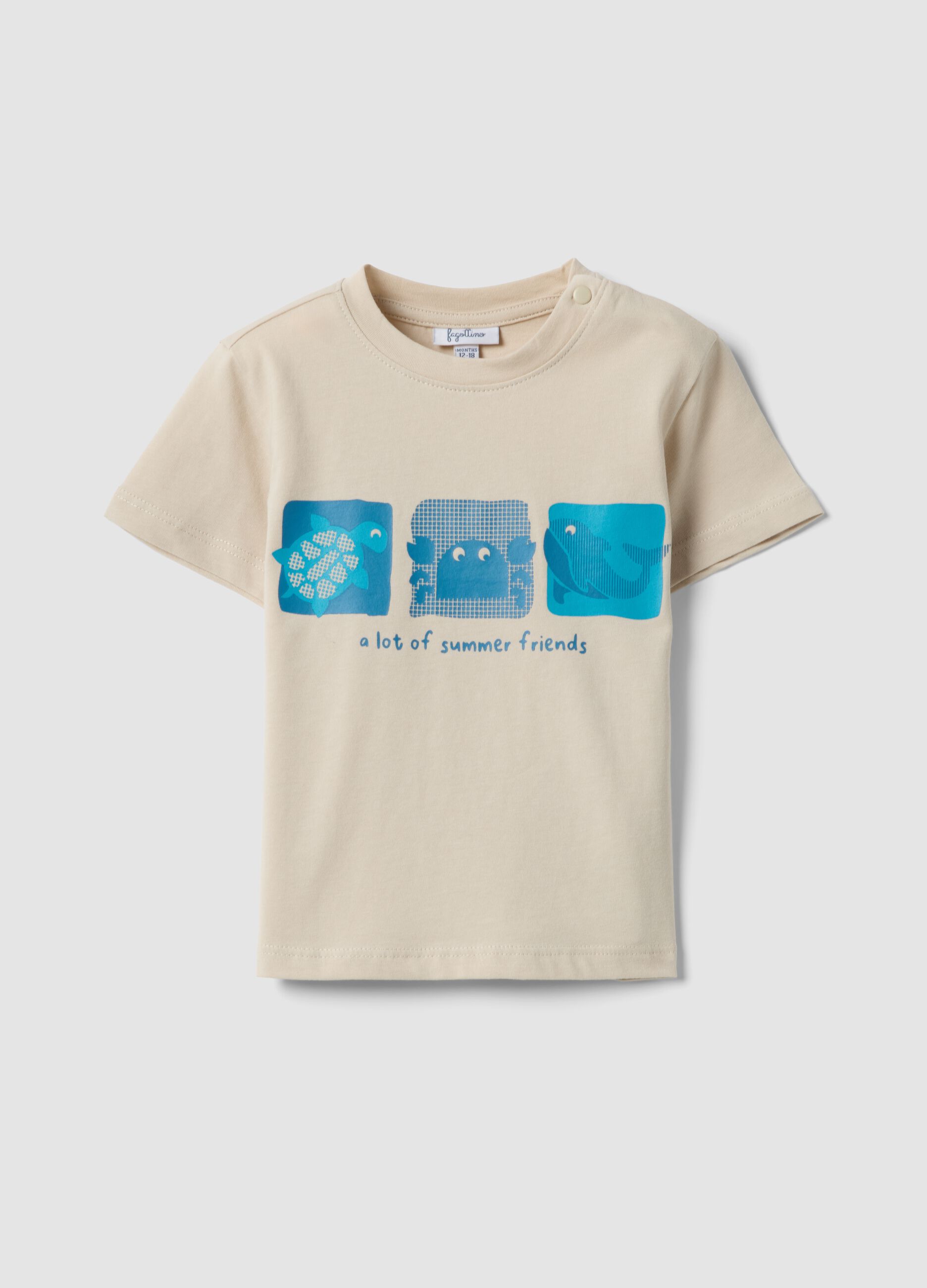 Beige pure cotton boys&rsquo; T-shirt, regular fit, with nautical print