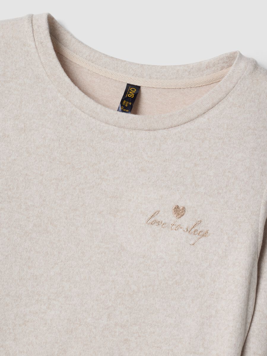 Beige stretch viscose pyjamas with crew neck_1