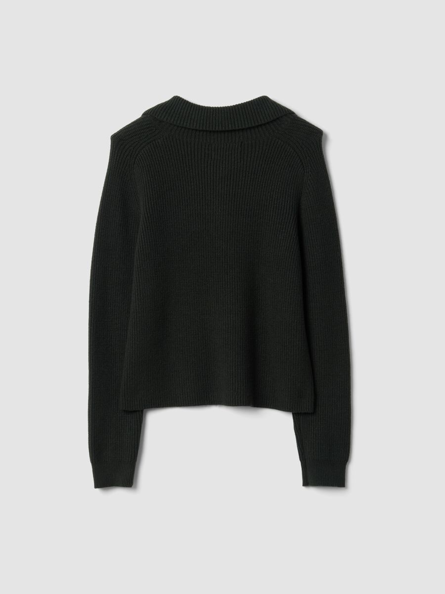 Green ribbed viscose-blend top with collar_2