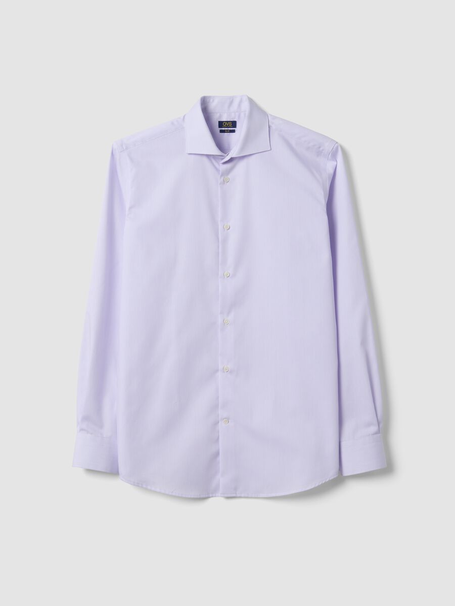 White striped pure cotton shirt with French collar, slim fit, non-iron_0