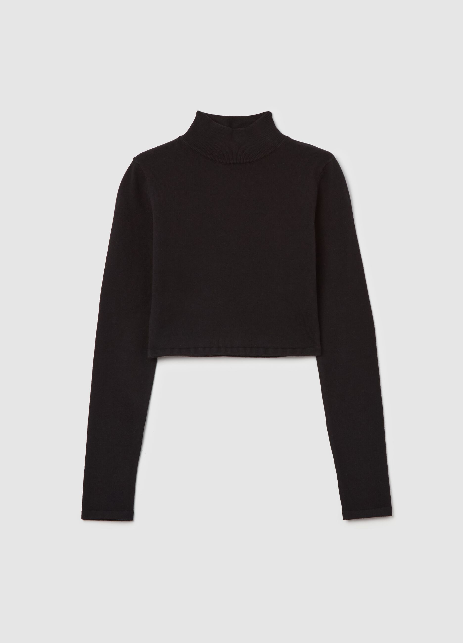 High Neck Knit Top Black