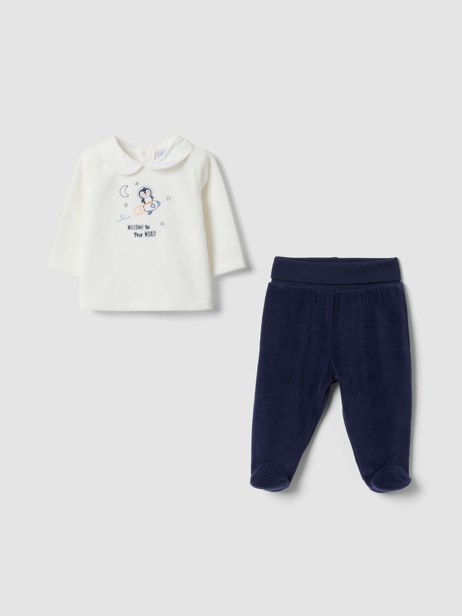 Completo blu e bianco in misto cotone organico_0