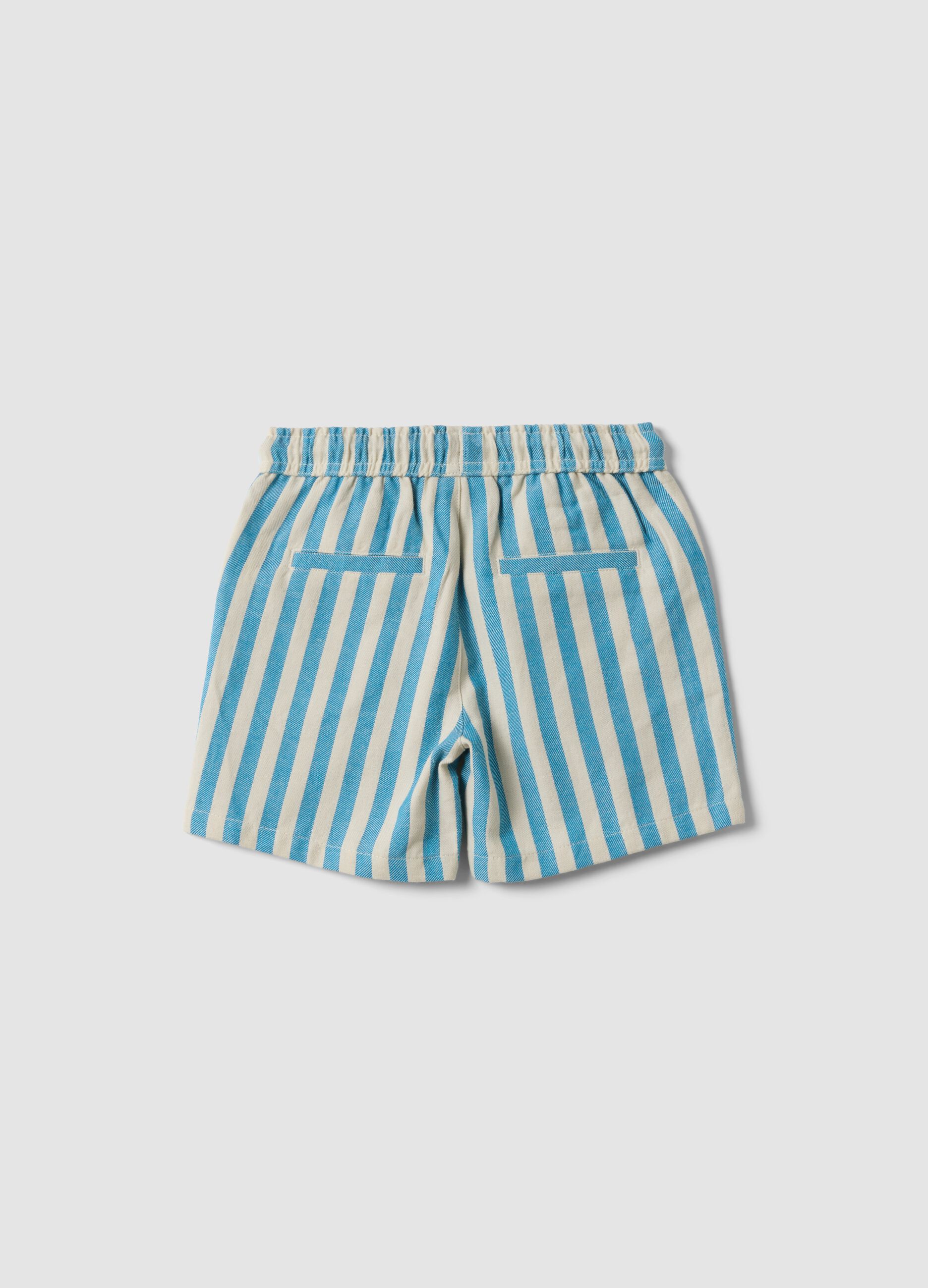 Blue striped pure cotton straight-fit shorts for baby boys