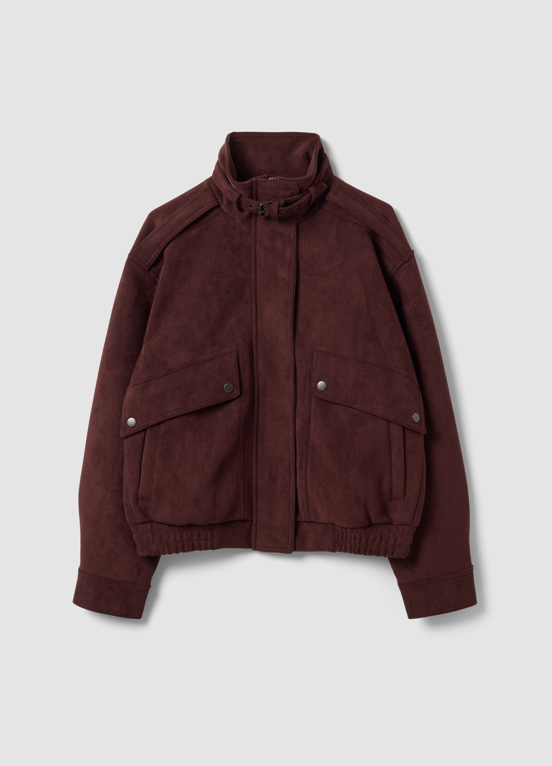 Brown stretch-fabric high-neck jacket, regular fit