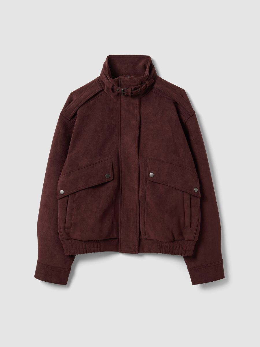 Brown stretch-fabric high-neck jacket, regular fit_0